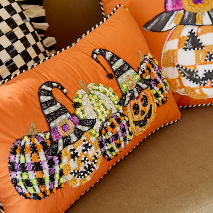 MacKenzie Childs: Jack O' Lantern in Hat Lumbar Throw Pillow