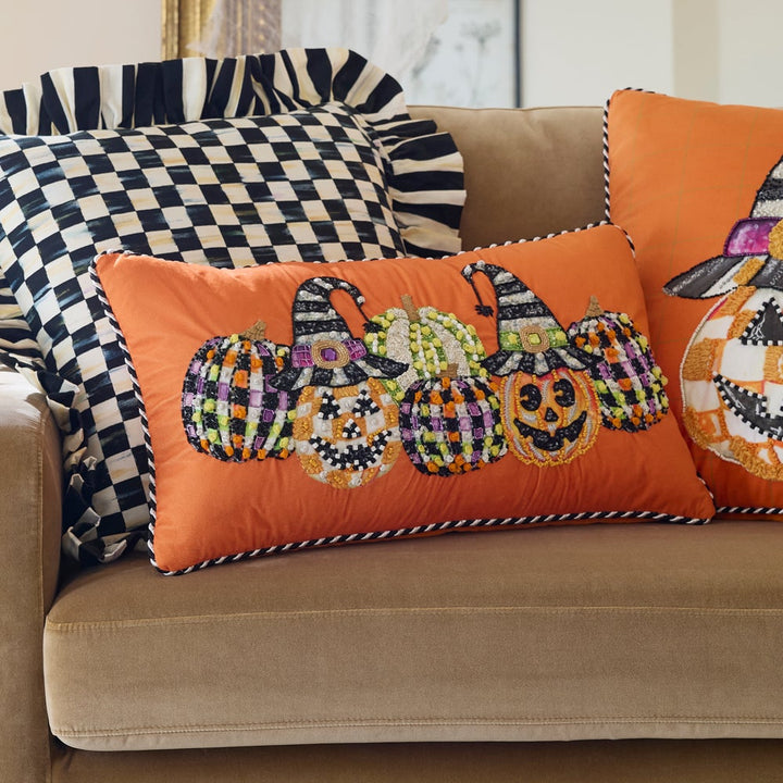 MacKenzie Childs: Jack O' Lantern in Hat Lumbar Throw Pillow