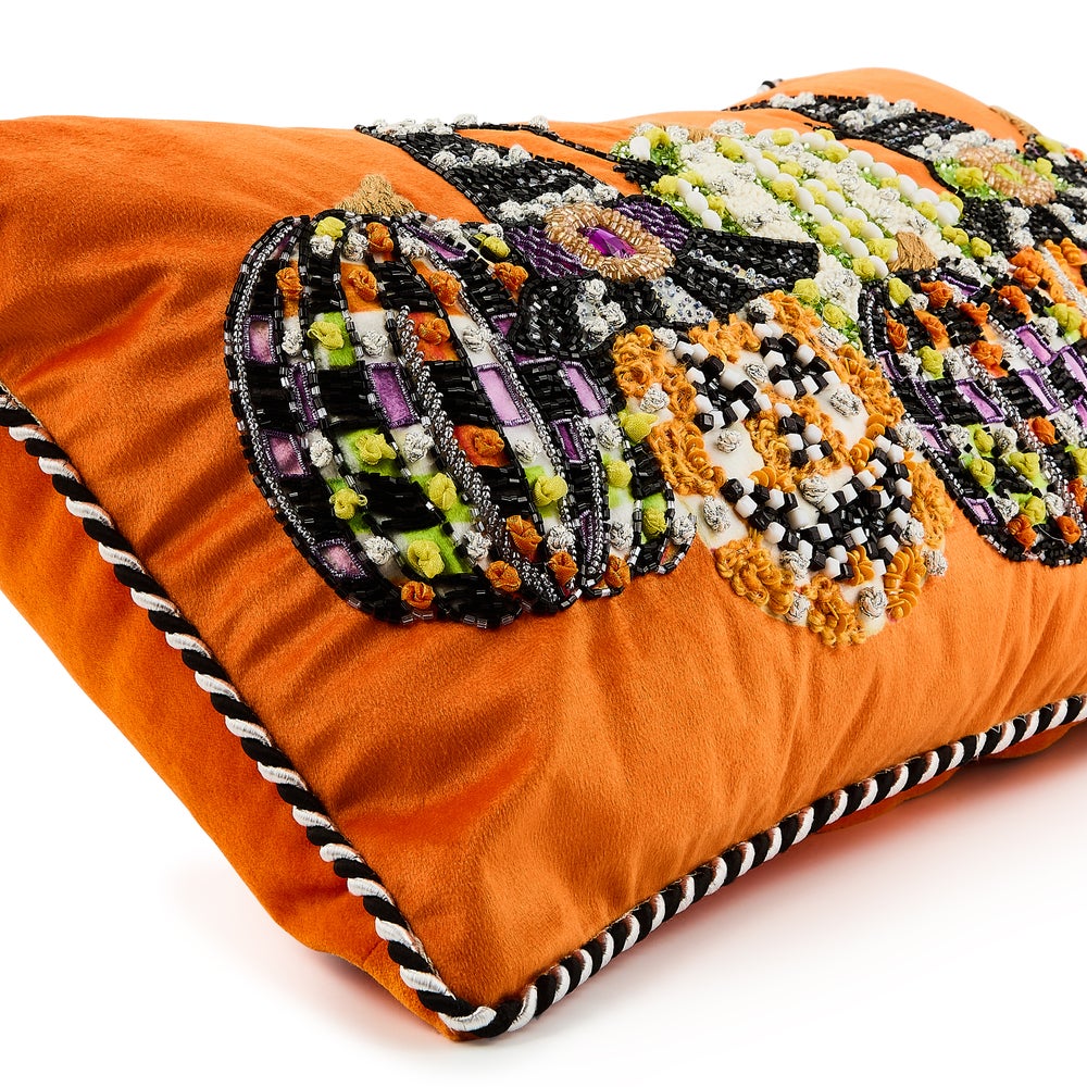 MacKenzie Childs: Jack O' Lantern in Hat Lumbar Throw Pillow