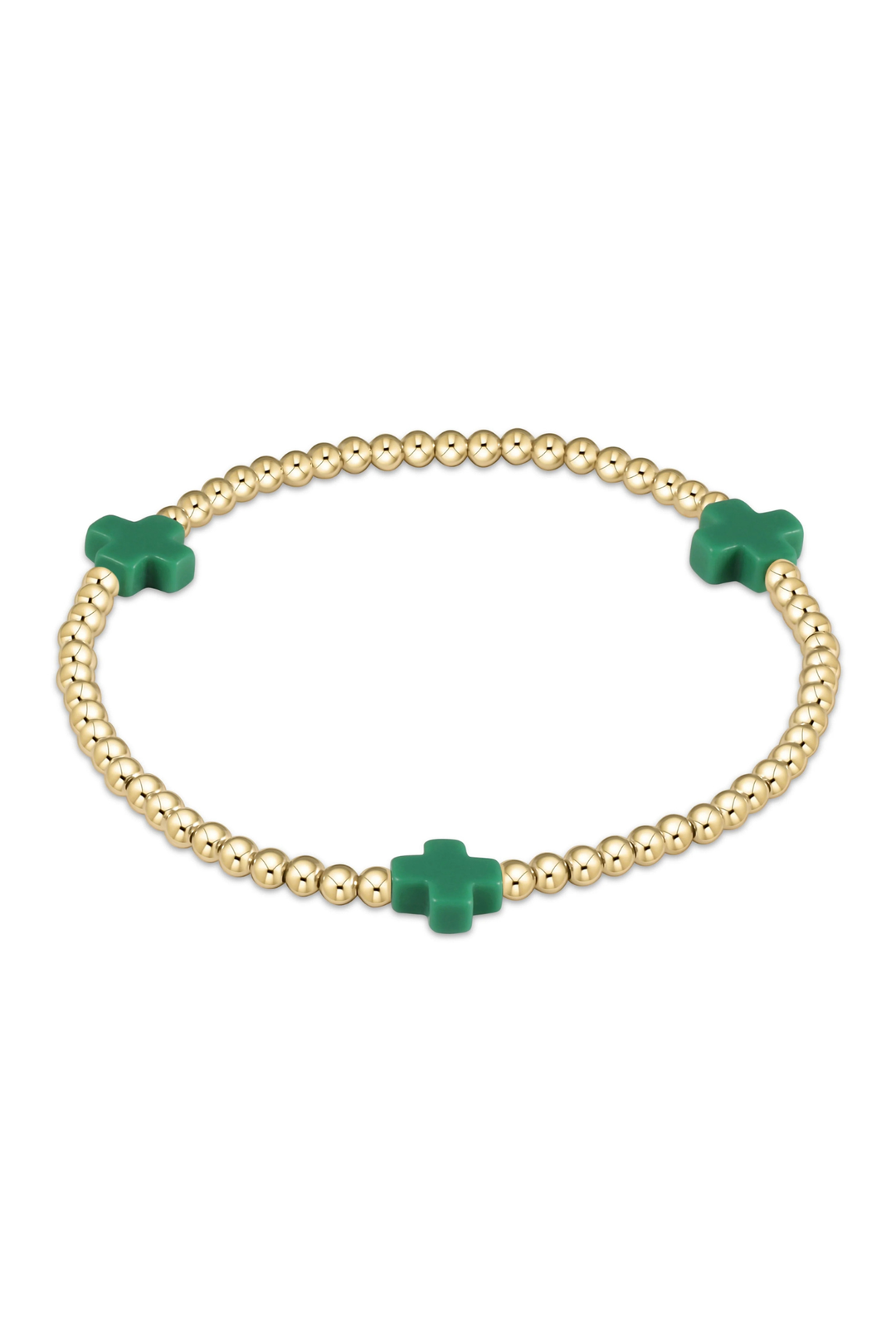 enewton: Signature Cross Gold Pattern 3mm Bead Bracelet - Emerald - B Social Boutique