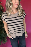 Looking At You Stripe Sweater Top - Dark Mocha + Black