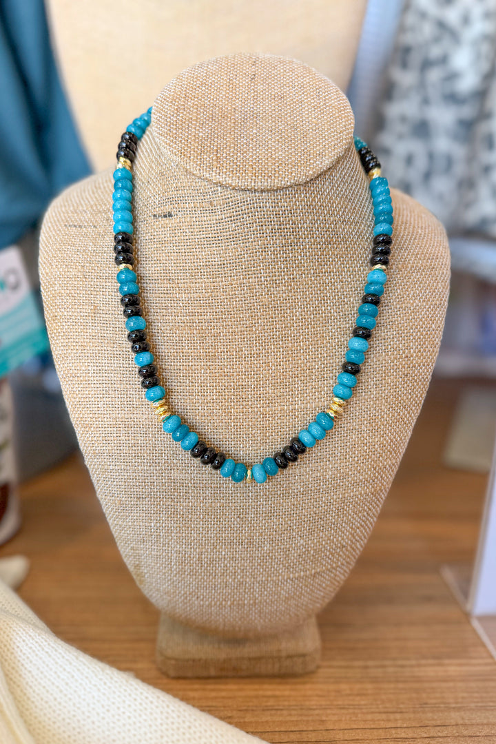 Custom Teal, Black + Gold Gemelli Beaded Necklace