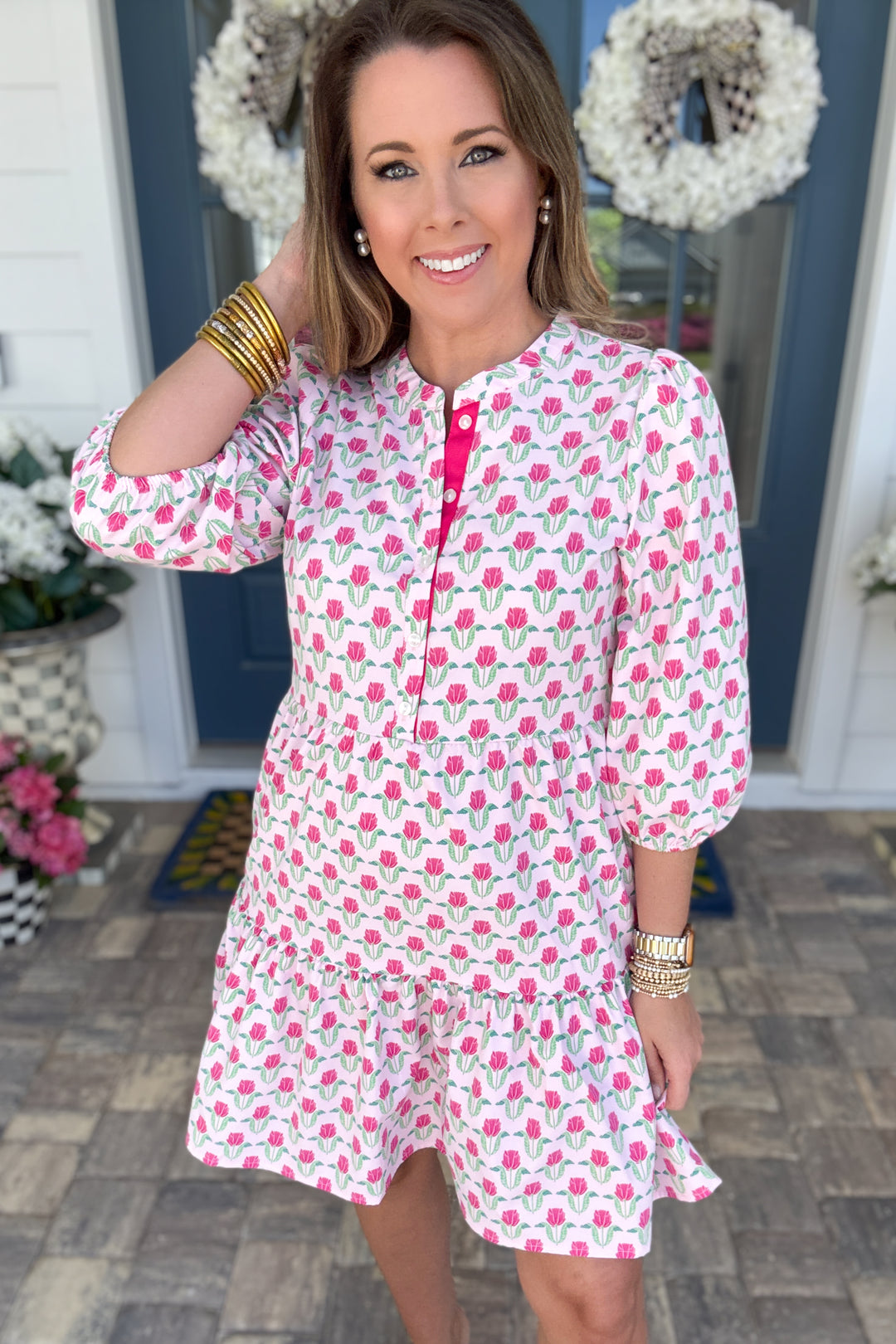 Mary Square: Riley Mini Dress - Flora Fanfare Pink