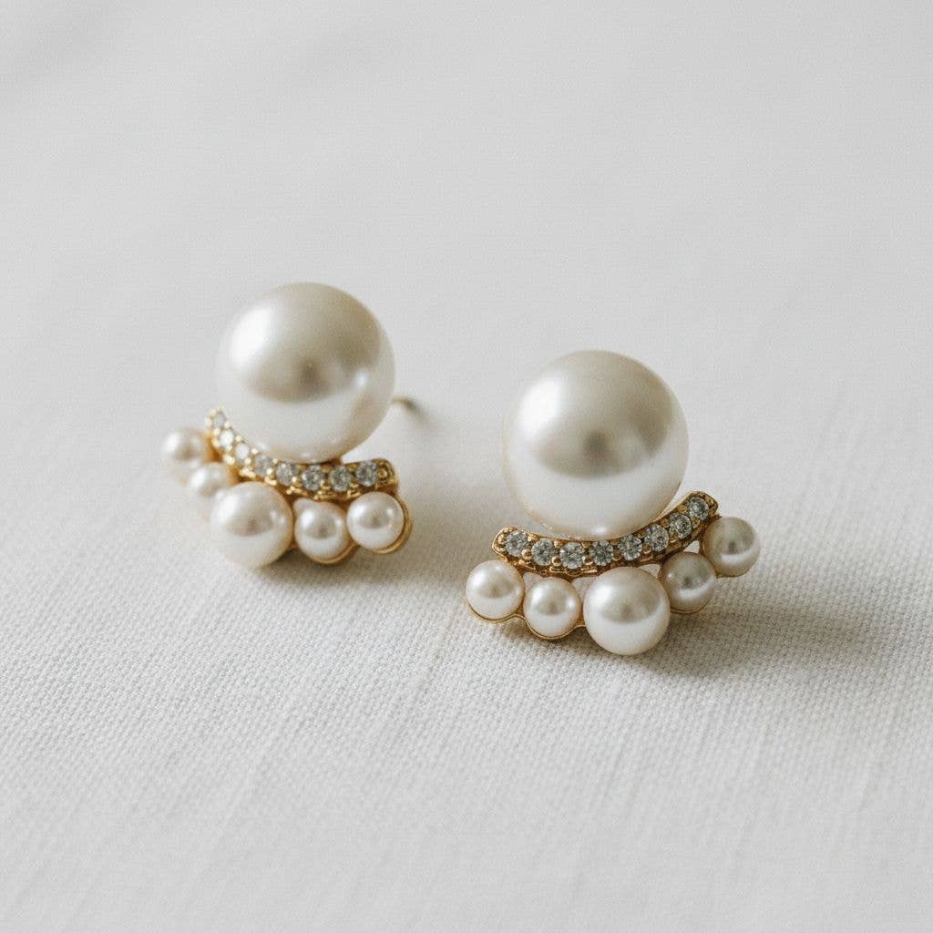 French Inspired Pearl Cubic Zirconia Stud Earrings - B Social Boutique