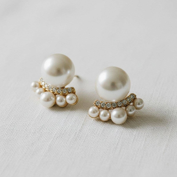 French Inspired Pearl Cubic Zirconia Stud Earrings - B Social Boutique