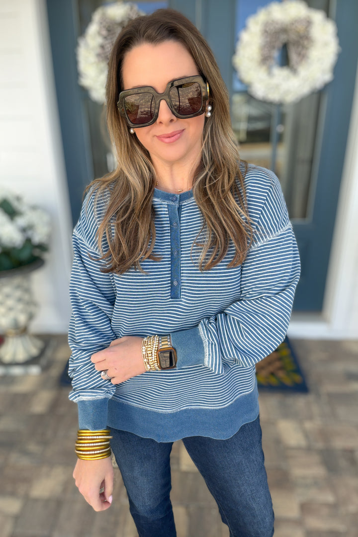 Z Supply: Apollo Striped Sweatshirt Vintage Indigo - B Social Boutique