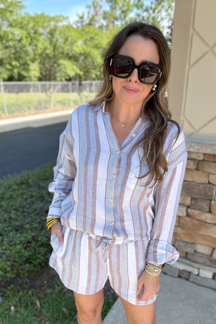 Z Supply: The Perfect Striped Button Up Island Coconut