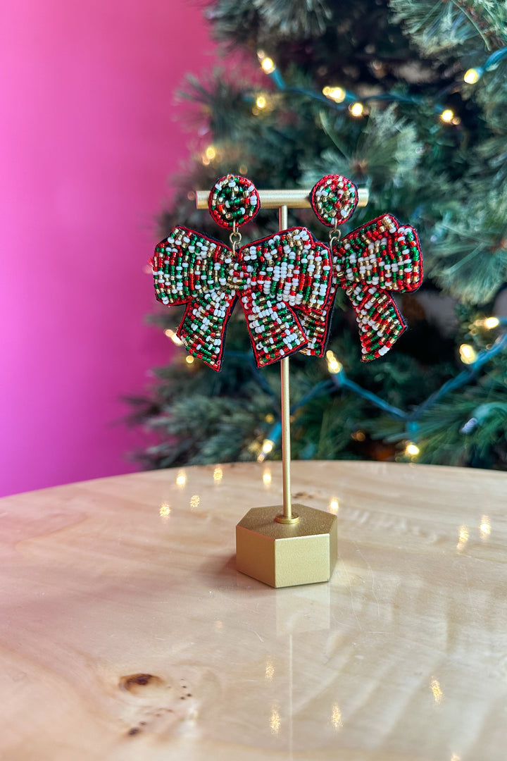 Christmas Multi Beaded Bow Earrings