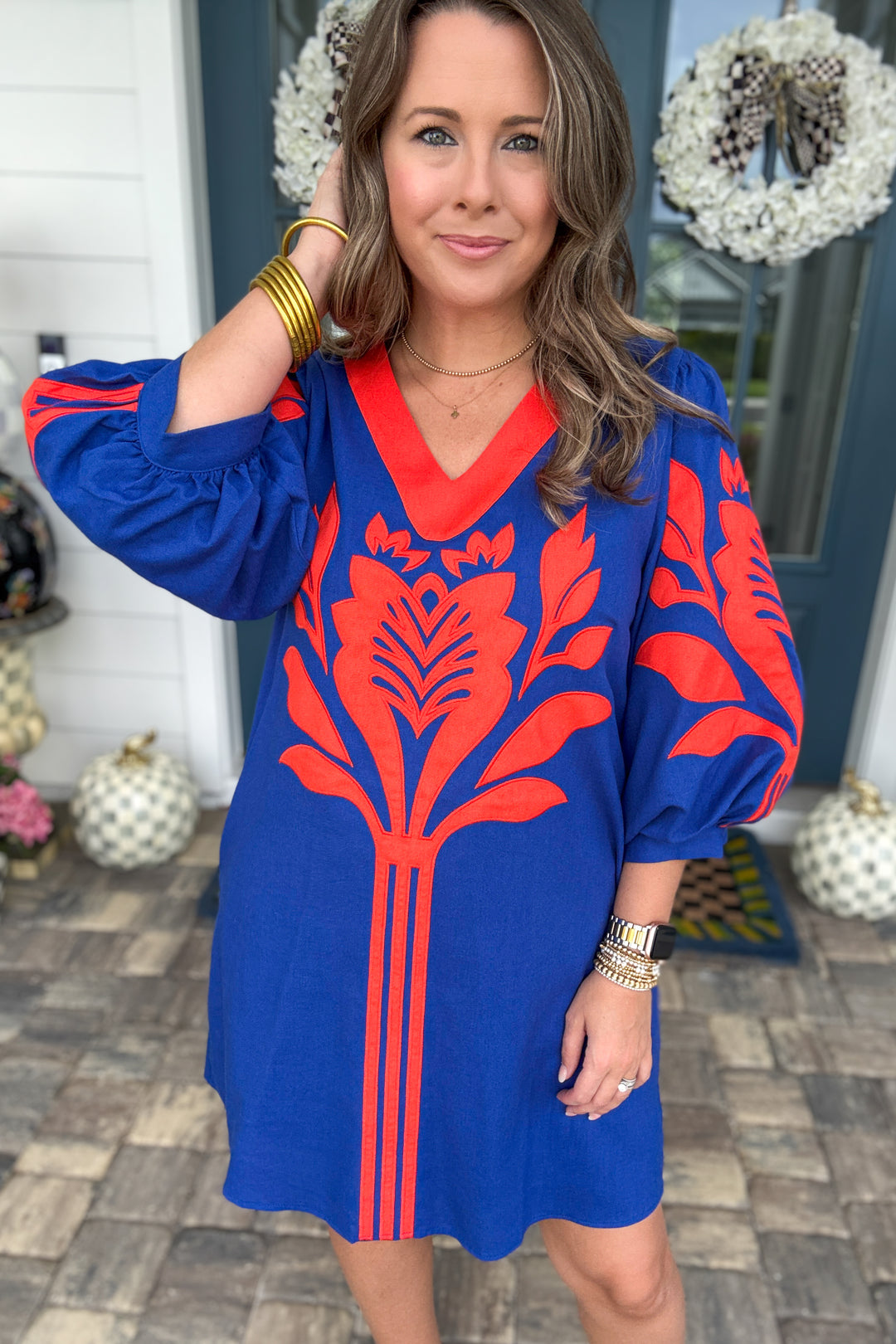 Saturday in Gainesville Appliqué Dress – Royal Blue
