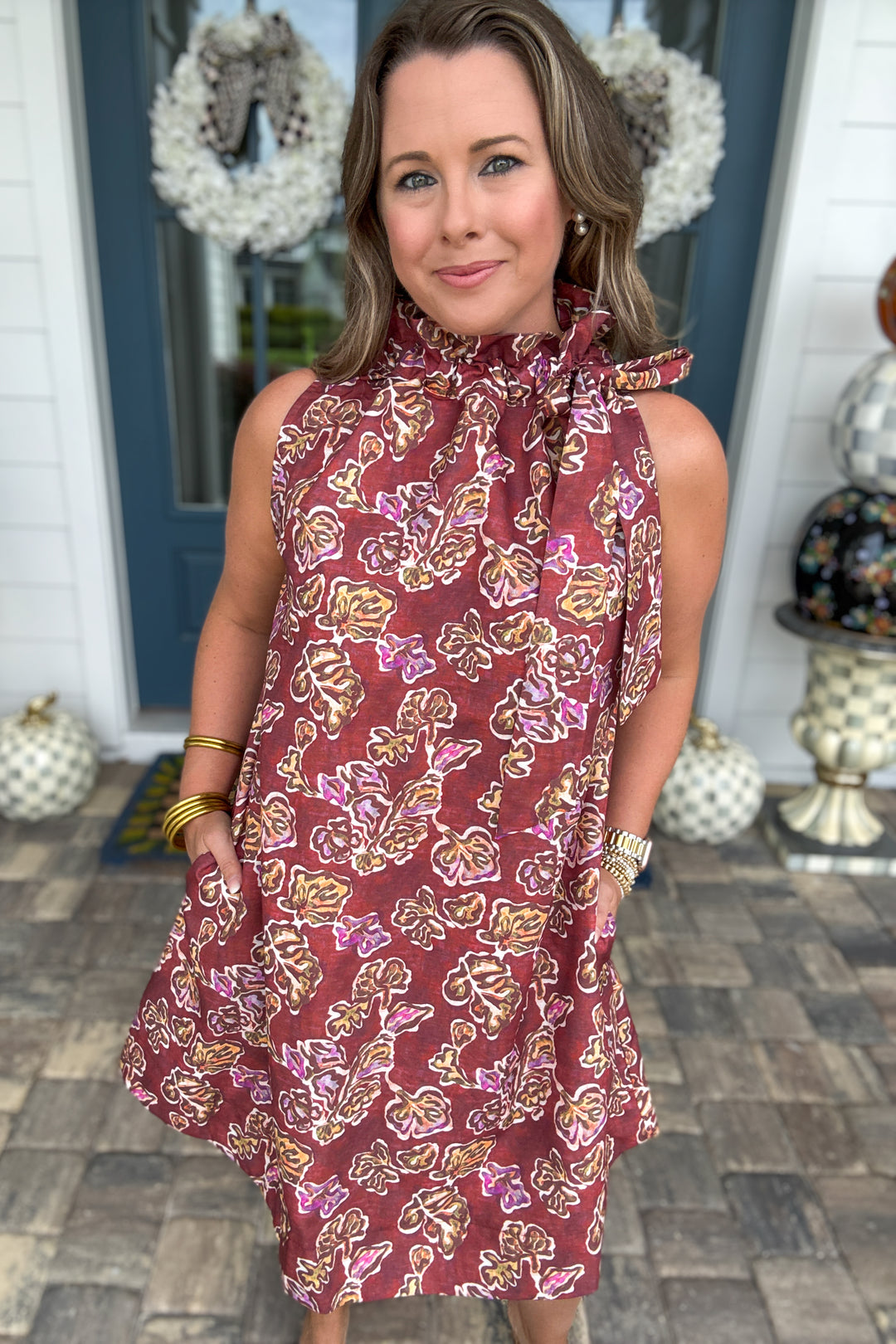 Autumn Romance Floral Tie-Neck Dress