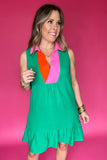 THML: On Par Color Block Polo Dress - Kelly Green