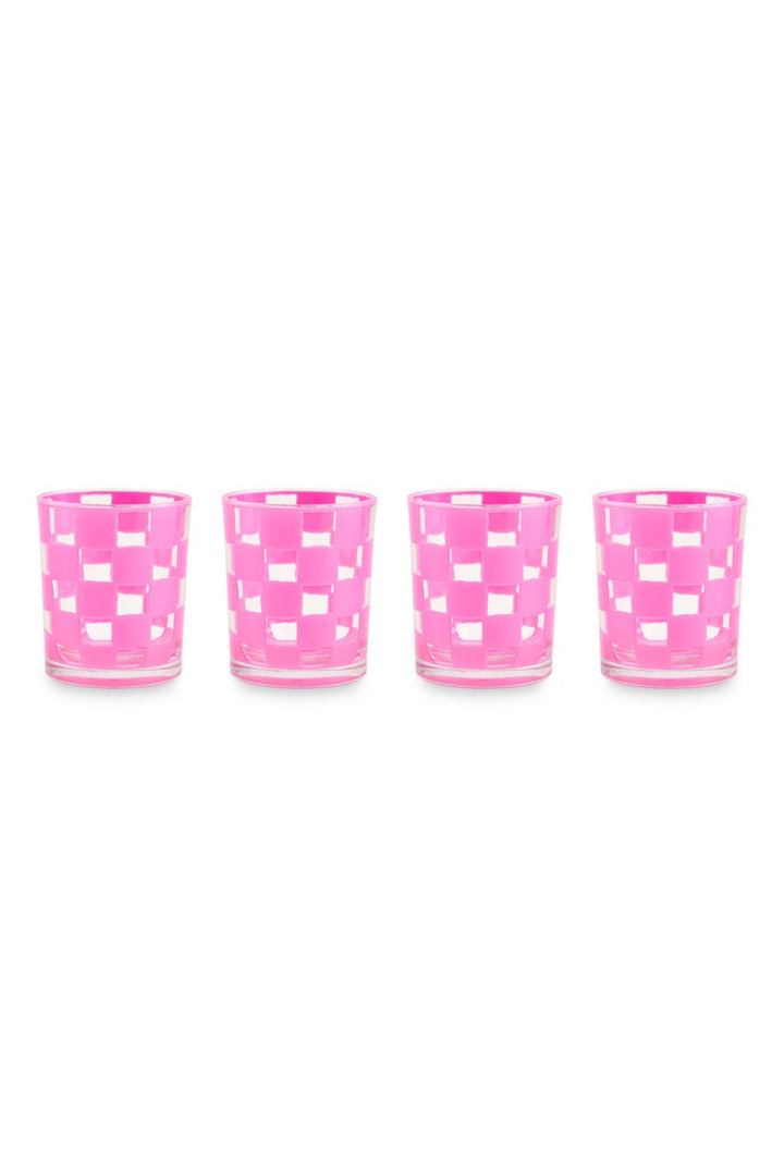 MacKenzie Childs: Pink Check Acrylic Tumblers, Set of 4