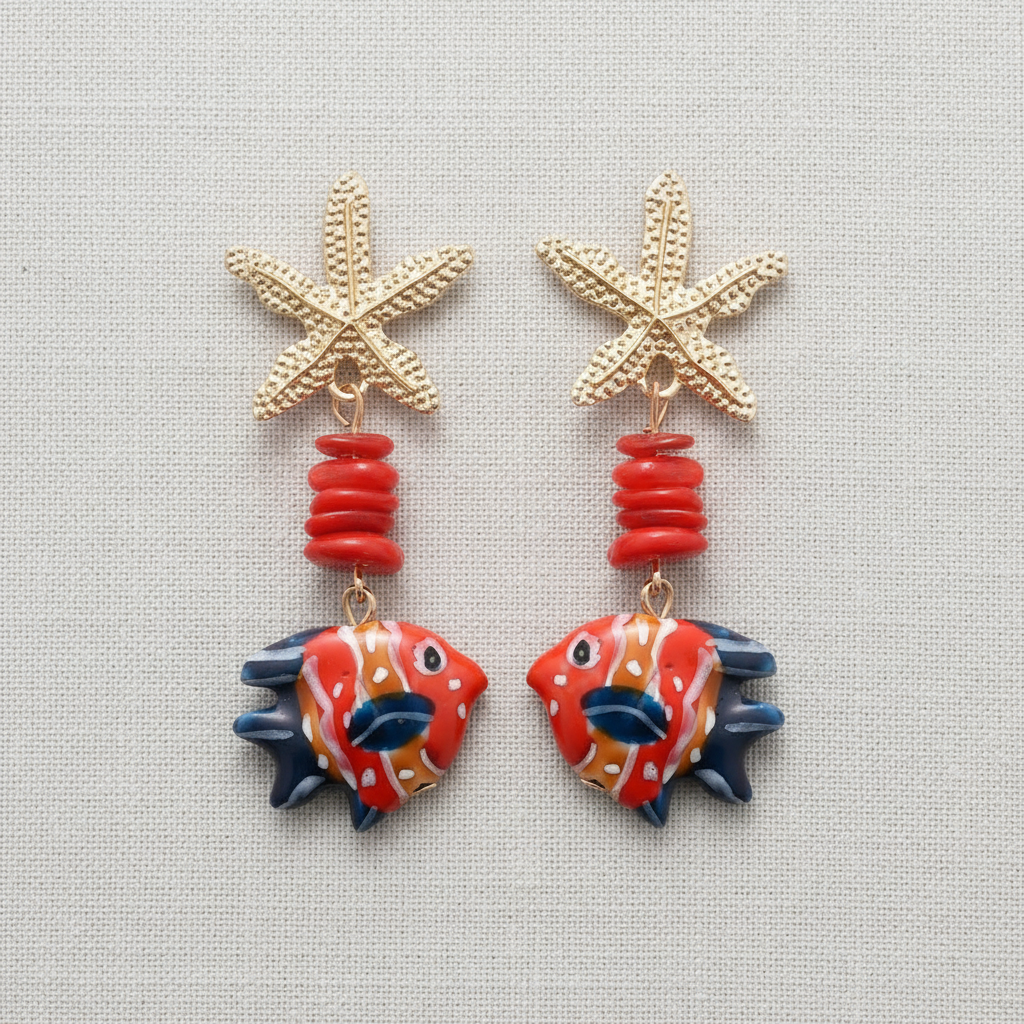 Oceanic Starfish and Fish Earrings