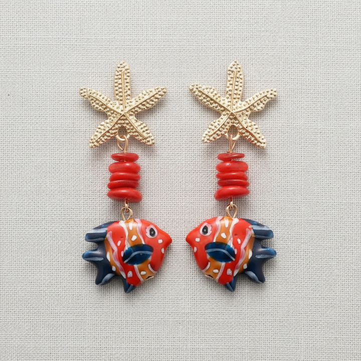 Oceanic Starfish and Fish Earrings