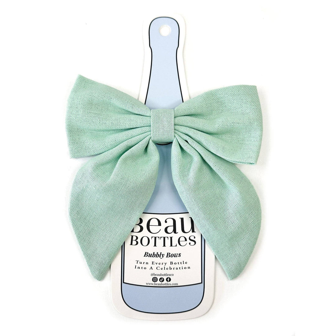 Mint Green Linen Bottle Bow
