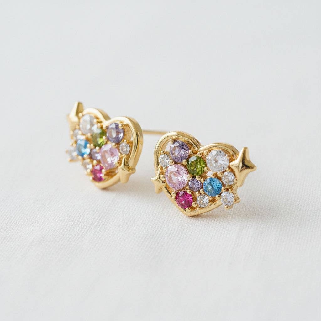 Heart-Shaped Colorful Gemstone Drop Earrings - B Social Boutique