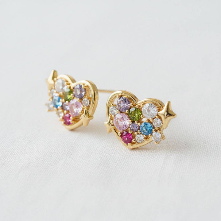 Heart-Shaped Colorful Gemstone Drop Earrings - B Social Boutique