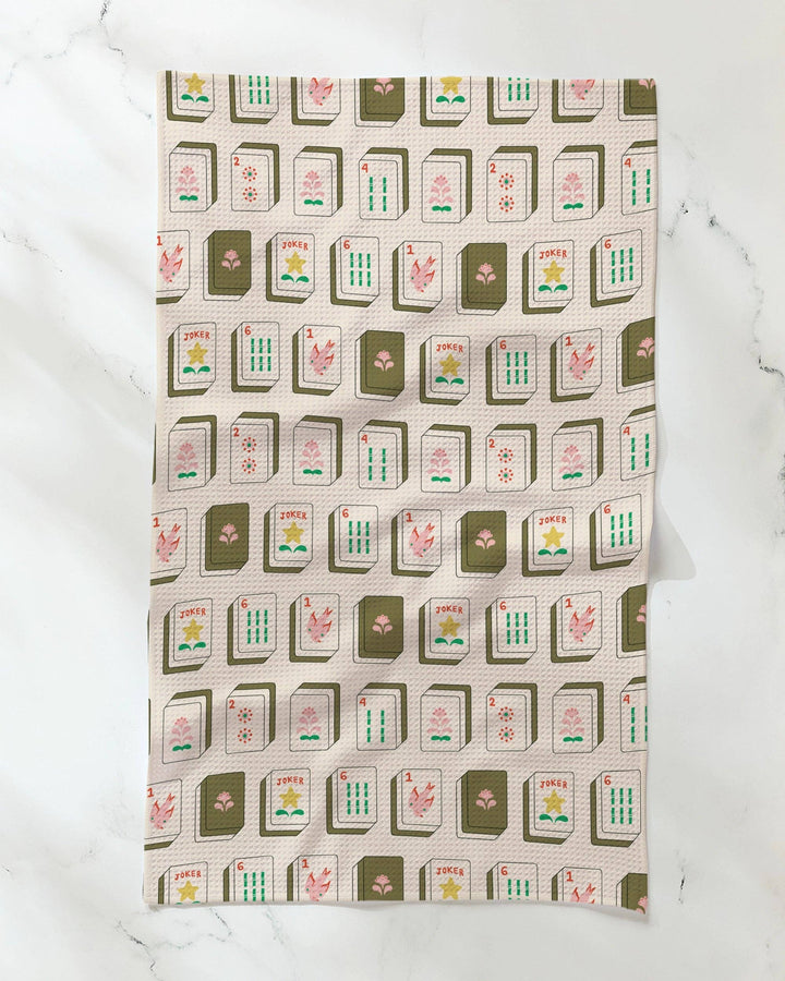 Flower Tiles Tea Towel - Mahjong: Green