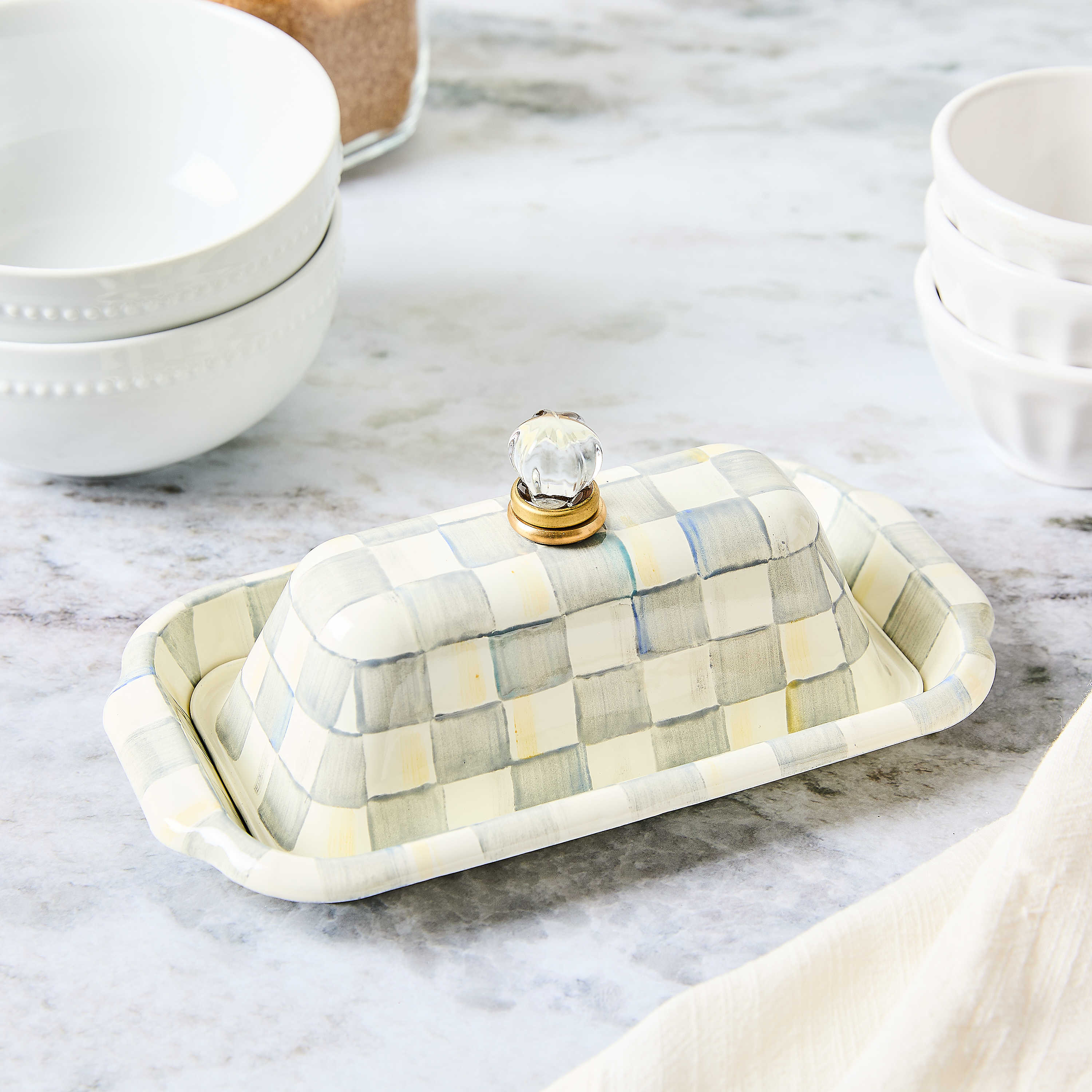 MacKenzie Childs: Sterling Check Butter Box - Thumbnail 3
