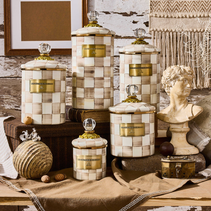MacKenzie Childs: Mocha Check Large Canister - B Social Boutique