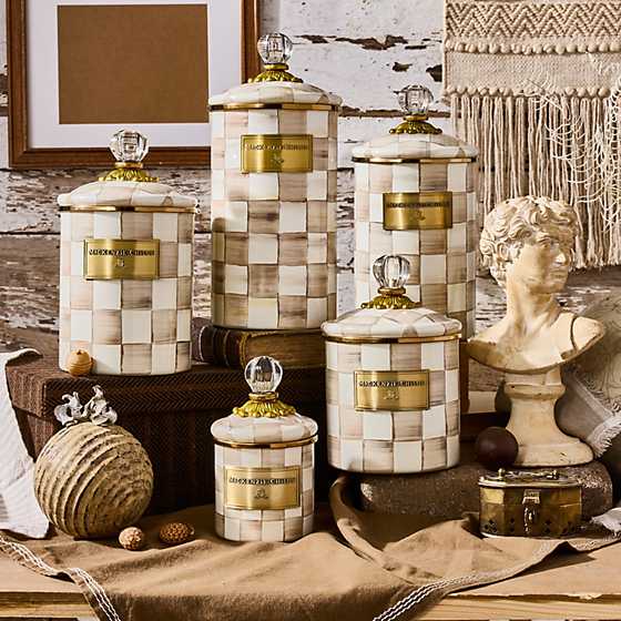 MacKenzie Childs: Mocha Check Medium Canister - B Social Boutique