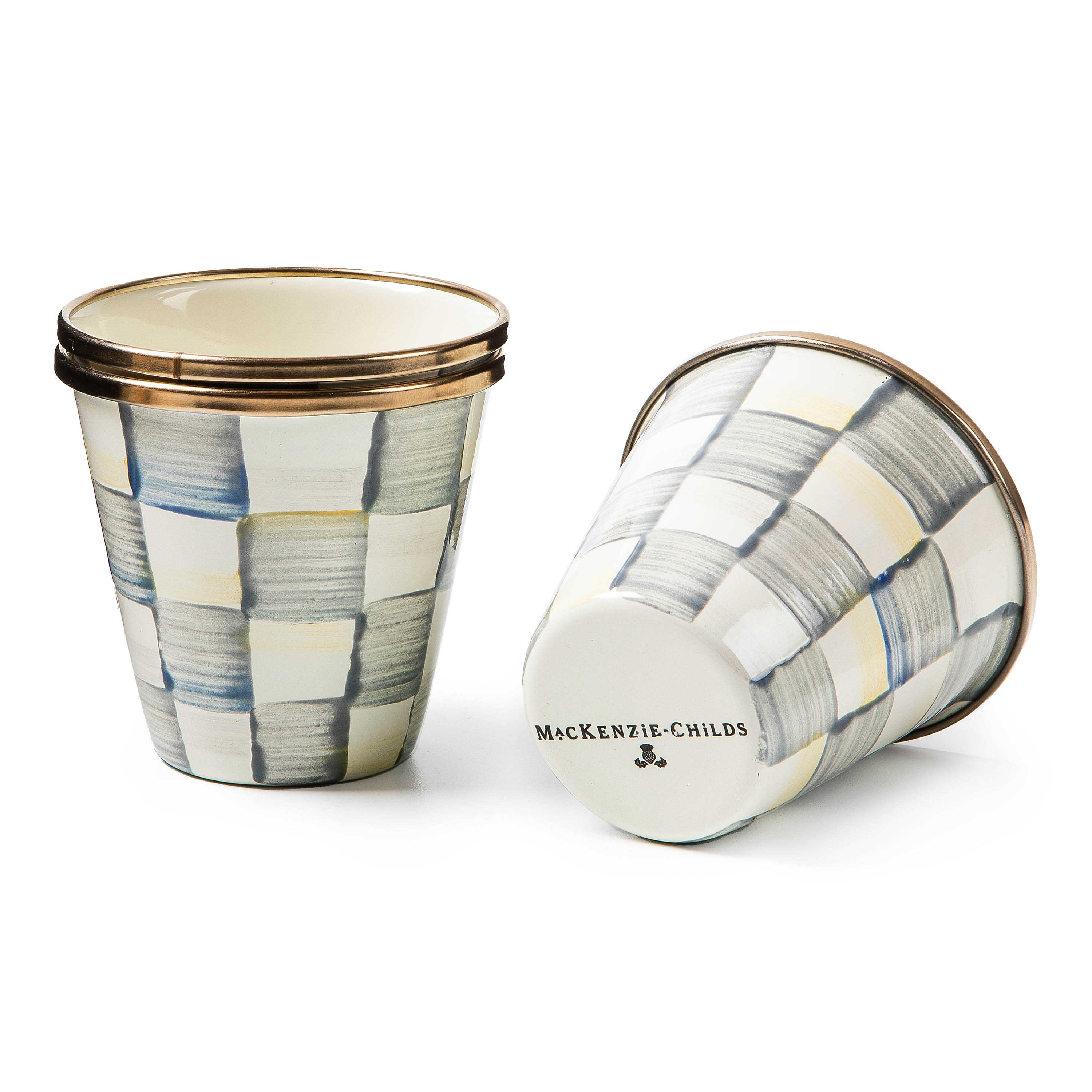 MacKenzie Childs Rosy Check Herb Pots Set of 3 - Thumbnail 4