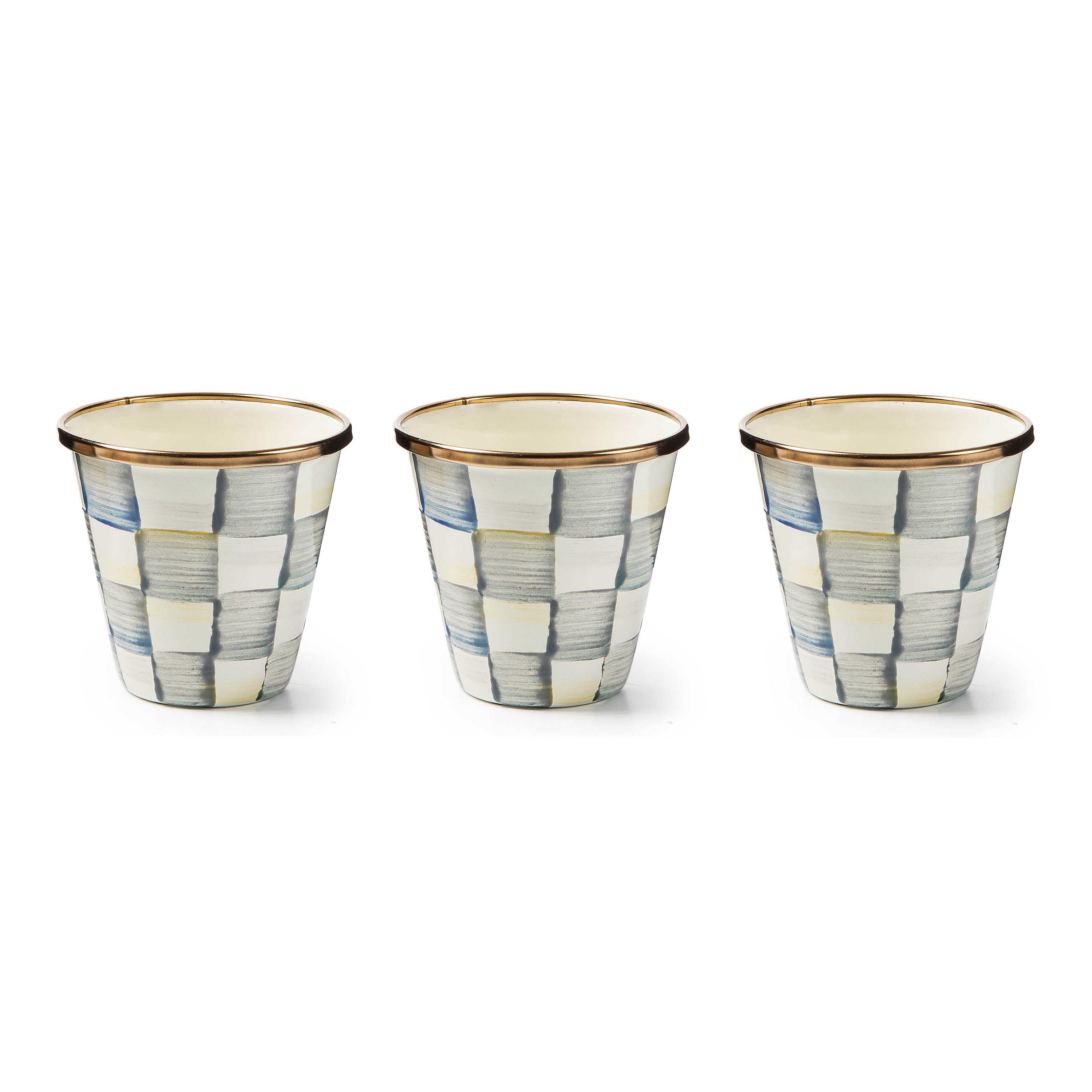 MacKenzie Childs Rosy Check Herb Pots Set of 3