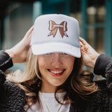 White Football Bow Coquette Patch Foam Trucker Hat