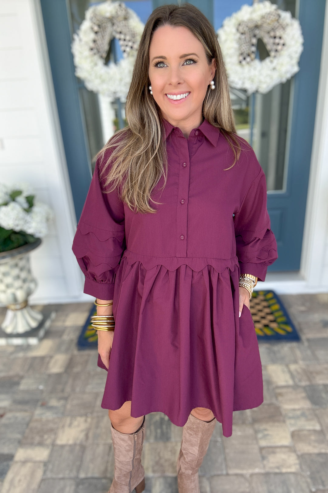 Plum It Goes Scallop Dress