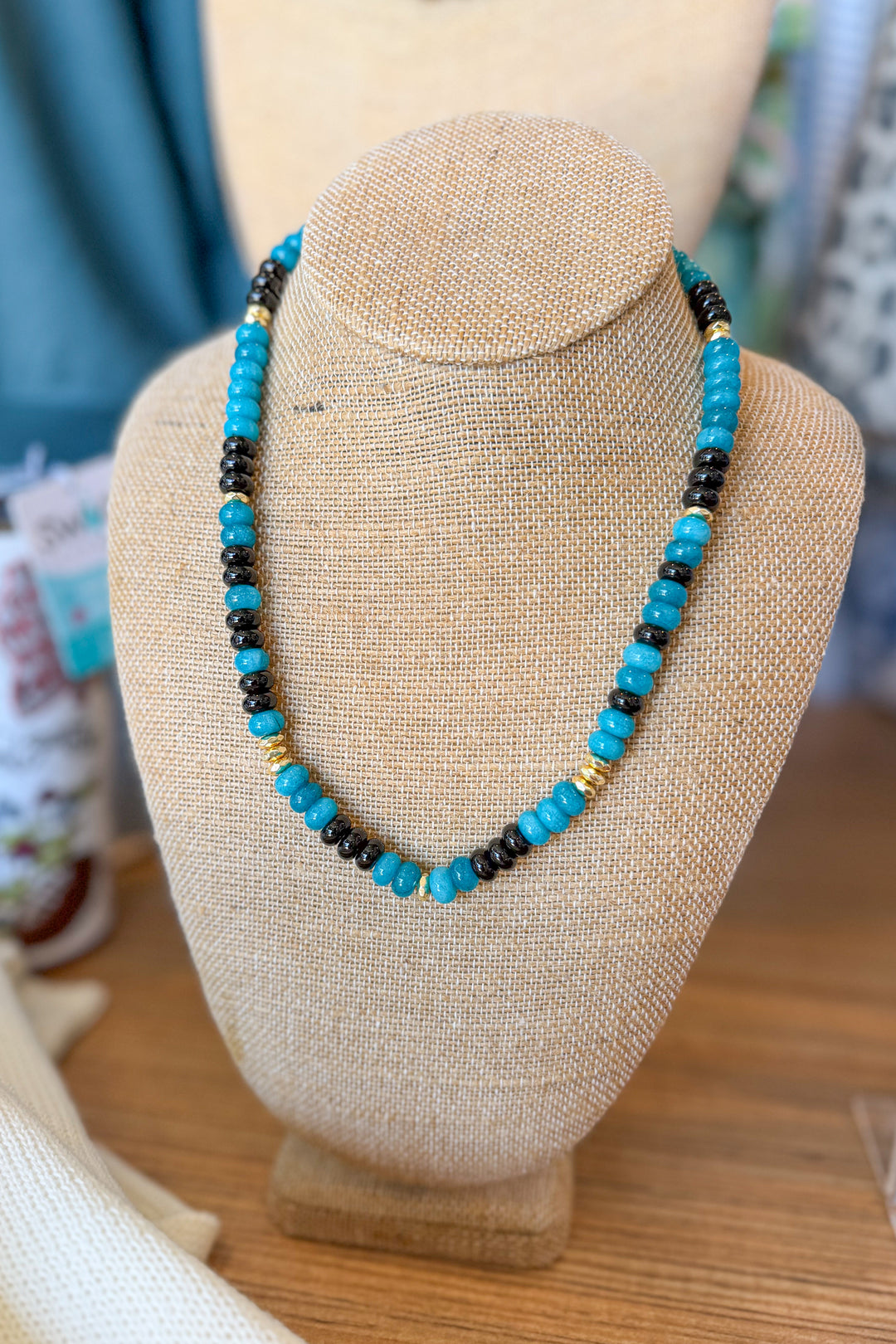 Custom Teal, Black + Gold Gemelli Beaded Necklace