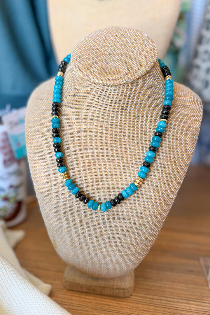 Custom Teal, Black + Gold Gemelli Beaded Necklace