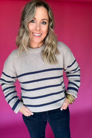 Z Supply: Boyfriend Stripe Sweater - Heather Taupe