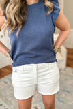 Simply Southern: Ruffle Knit Ribbed Top - NAVY