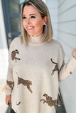 Miss Leopard Mock Neck Sweater - Oatmeal