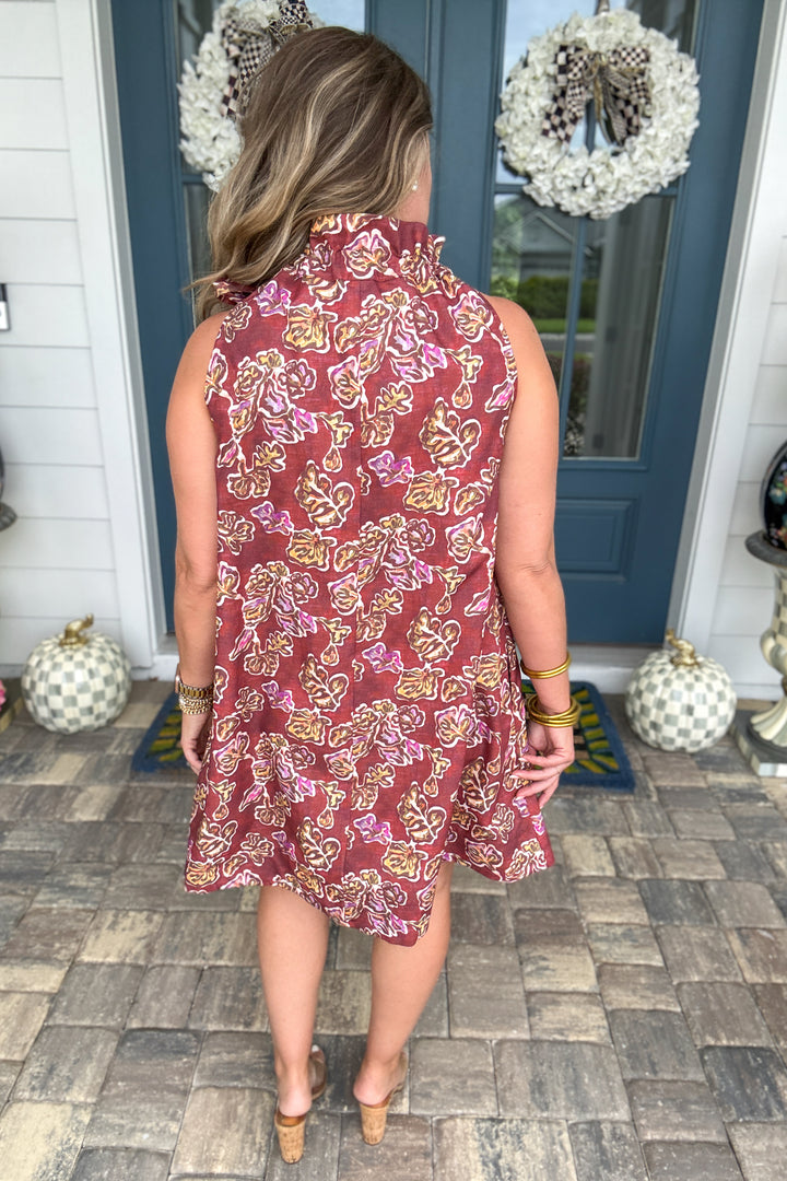 Autumn Romance Floral Tie-Neck Dress