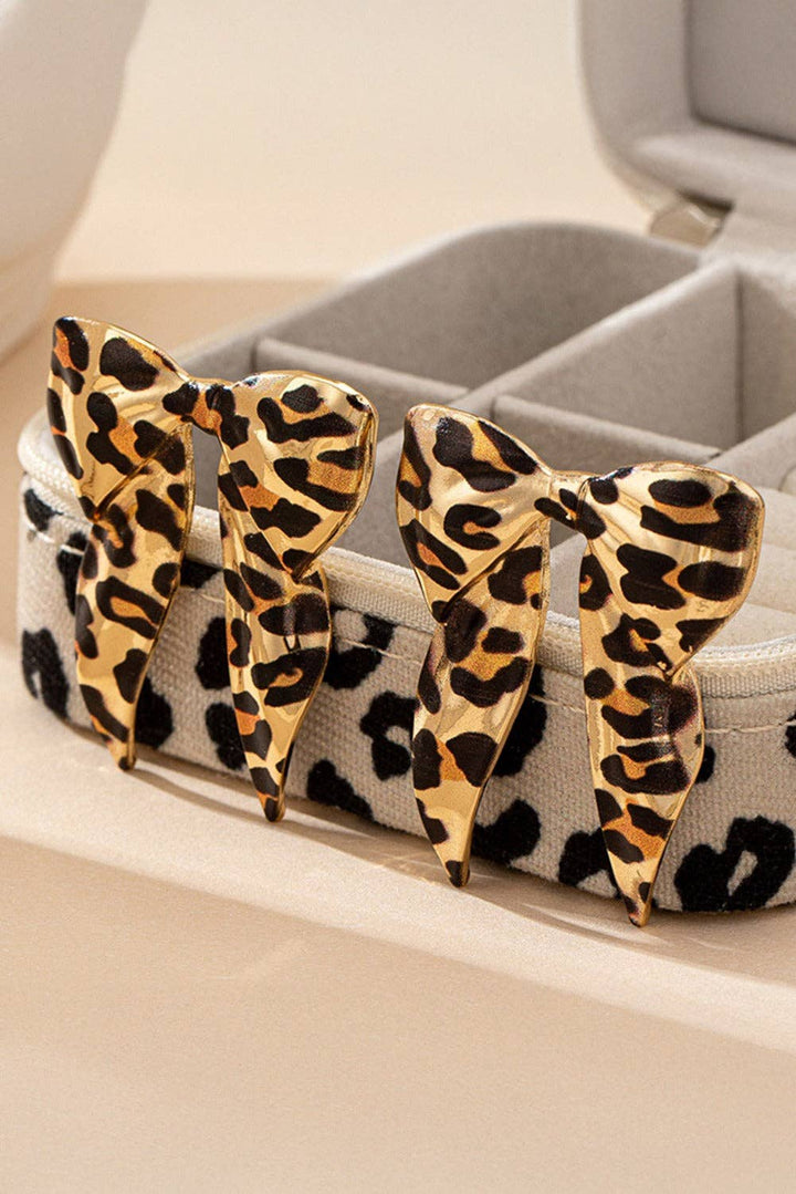 Gold Leopard Print Bow Knot S Earrings