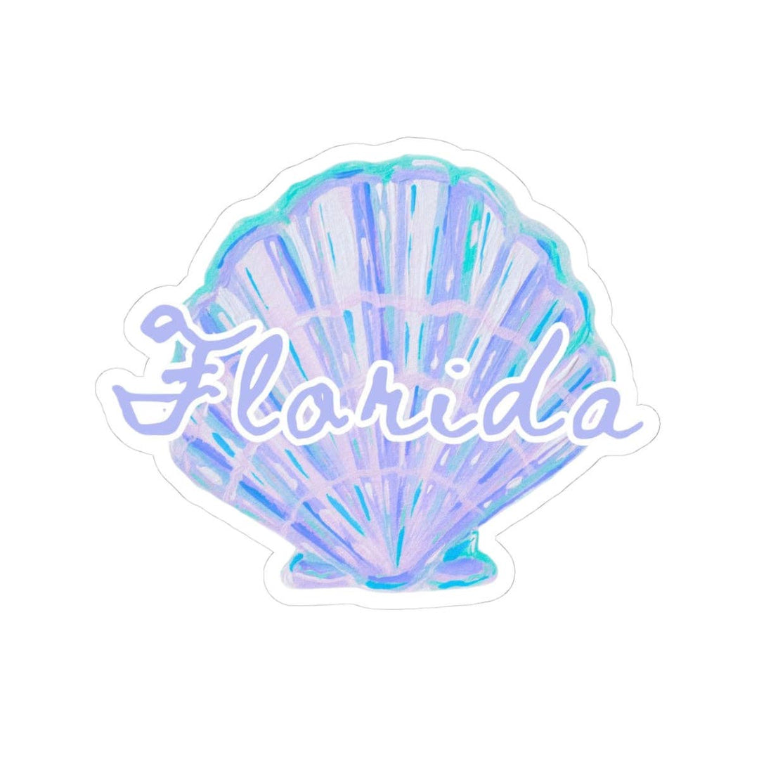 Blue Florida Shell Sticker Blue: 3" × 3" / White