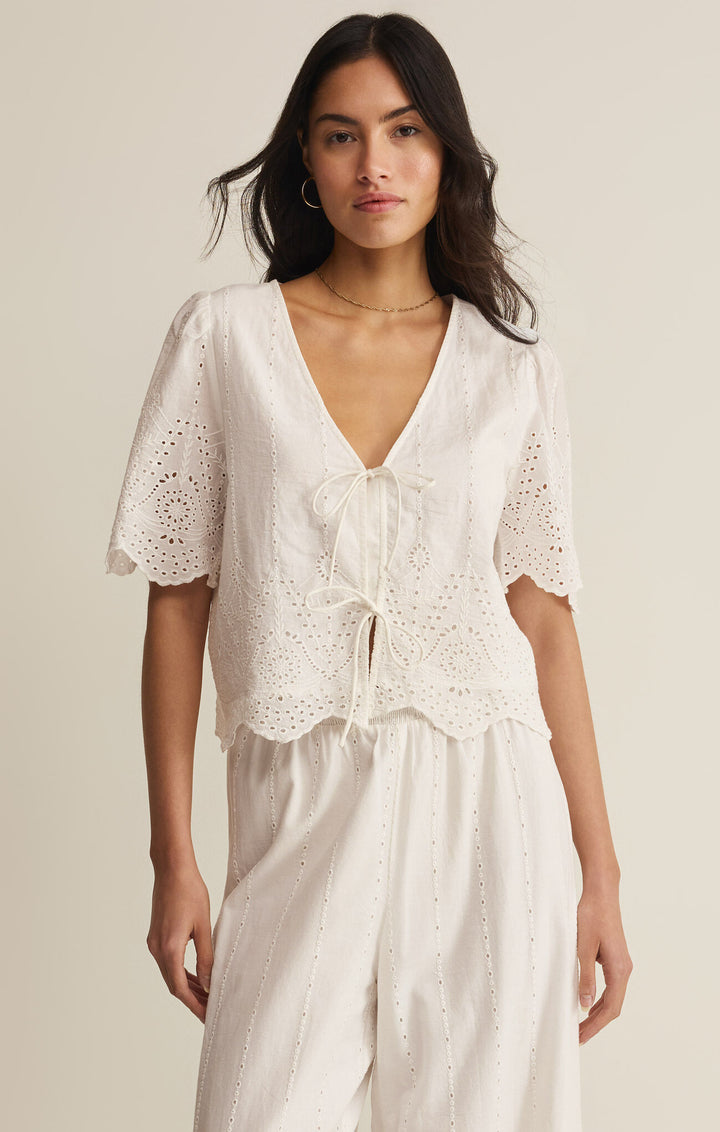Z Supply: Oceanside Embroidered Top -  White