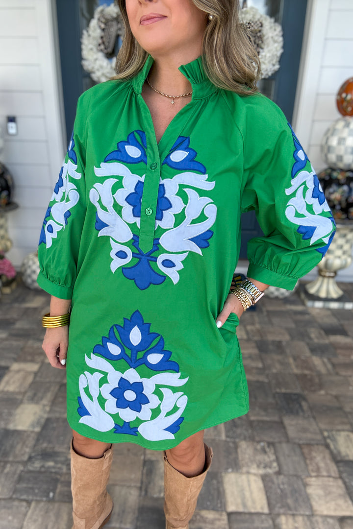 Bold & Beautiful Embroidered Shift Dress - Kelly Green