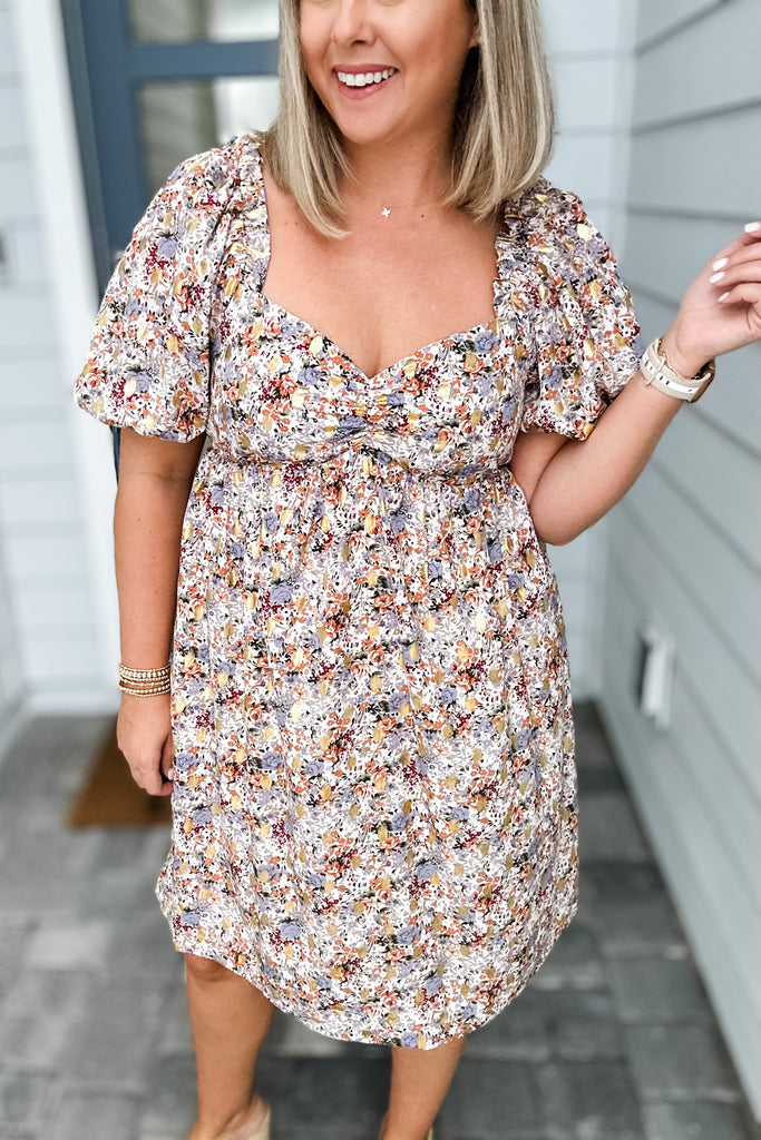 Floral with Gold Print Babydoll Dress