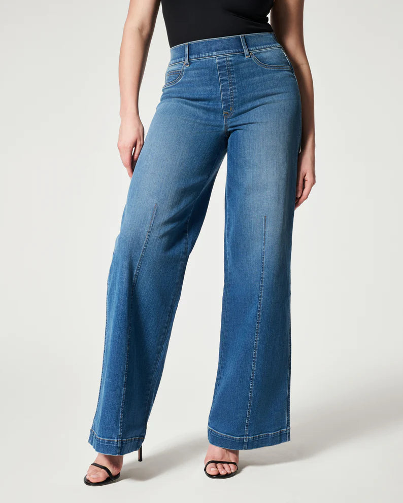 Spanx: Seamed Front Wide Leg Jeans - Vintage Indigo