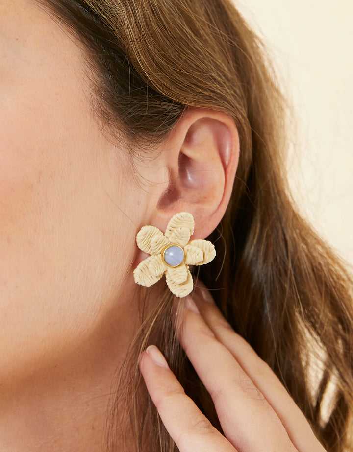 Sweet Straw Flower Earrings Natural