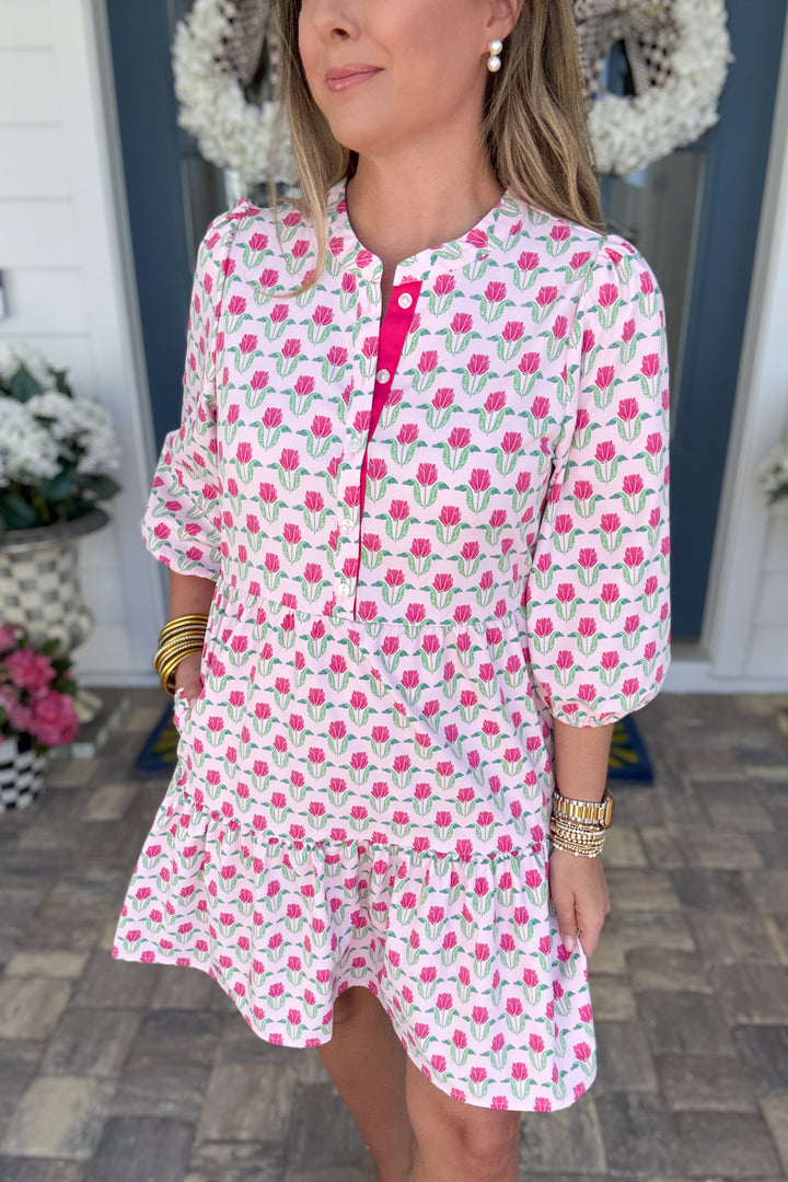Mary Square: Riley Mini Dress - Flora Fanfare Pink