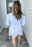 Embroidered By You Scallop Tie Dress - Blue