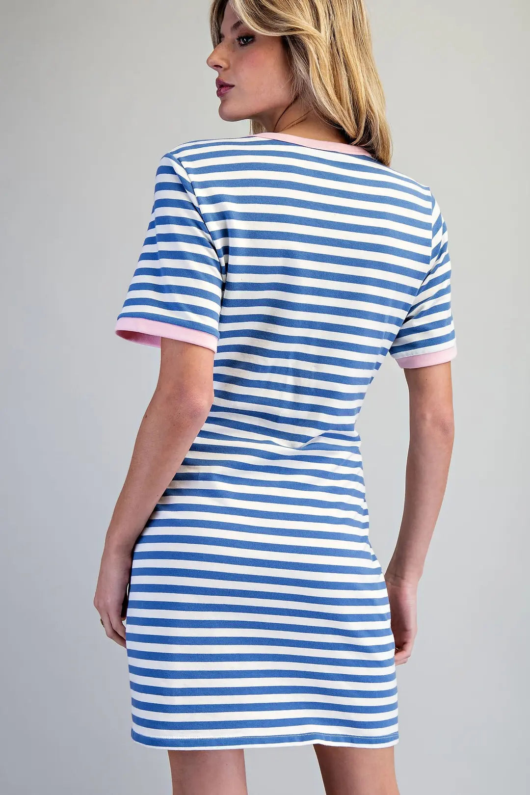 Tie Me Away Cinch Waist Mini Dress - Coastal Blue Stripe