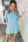 Ikat Shift Dress - Blue