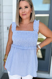 SMOCKED GINGHAM BABYDOLL TOP - Blue