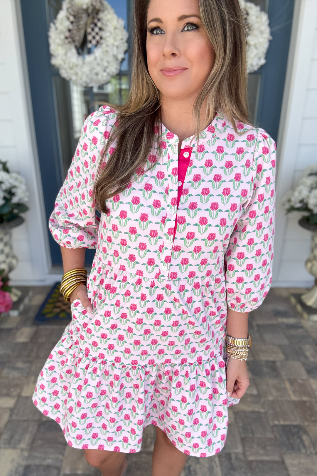 Mary Square: Riley Mini Dress - Flora Fanfare Pink