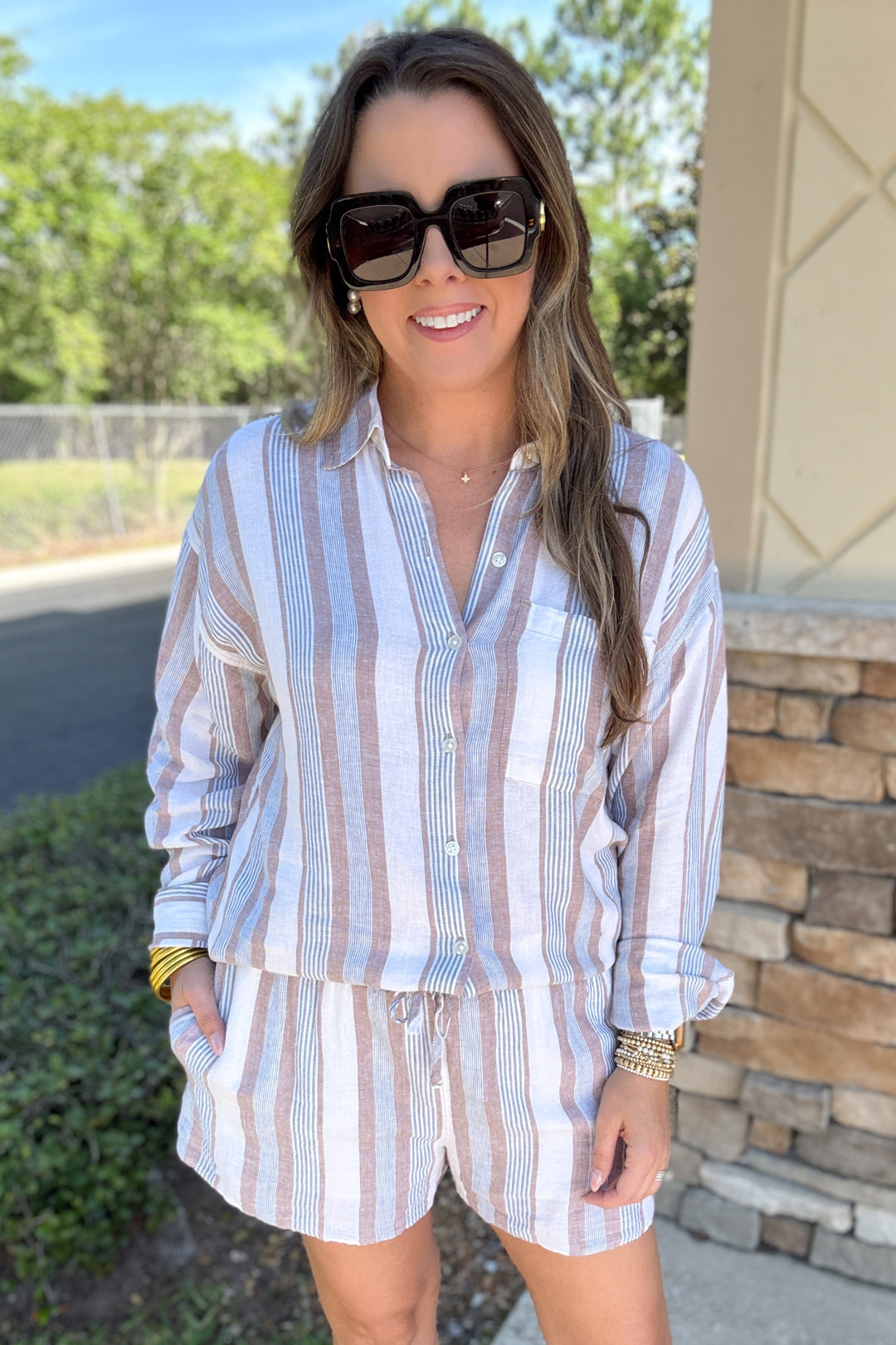 Z Supply: The Perfect Striped Button Up Island Coconut