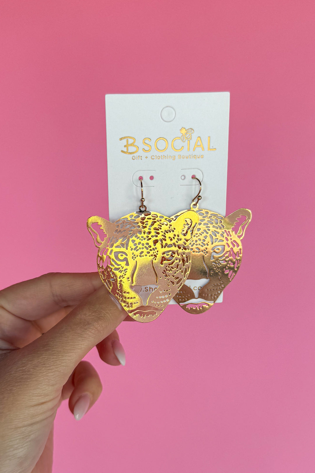 Lightweight Jaguar Face Gold Earring